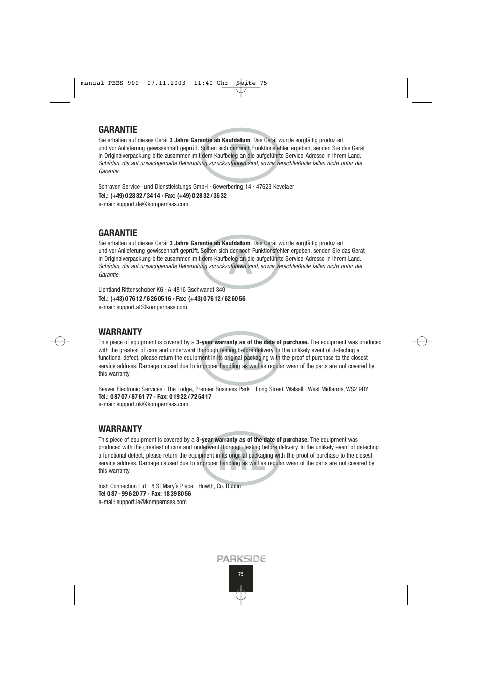 Td a k | Kompernass PEBS 900 User Manual | Page 75 / 79