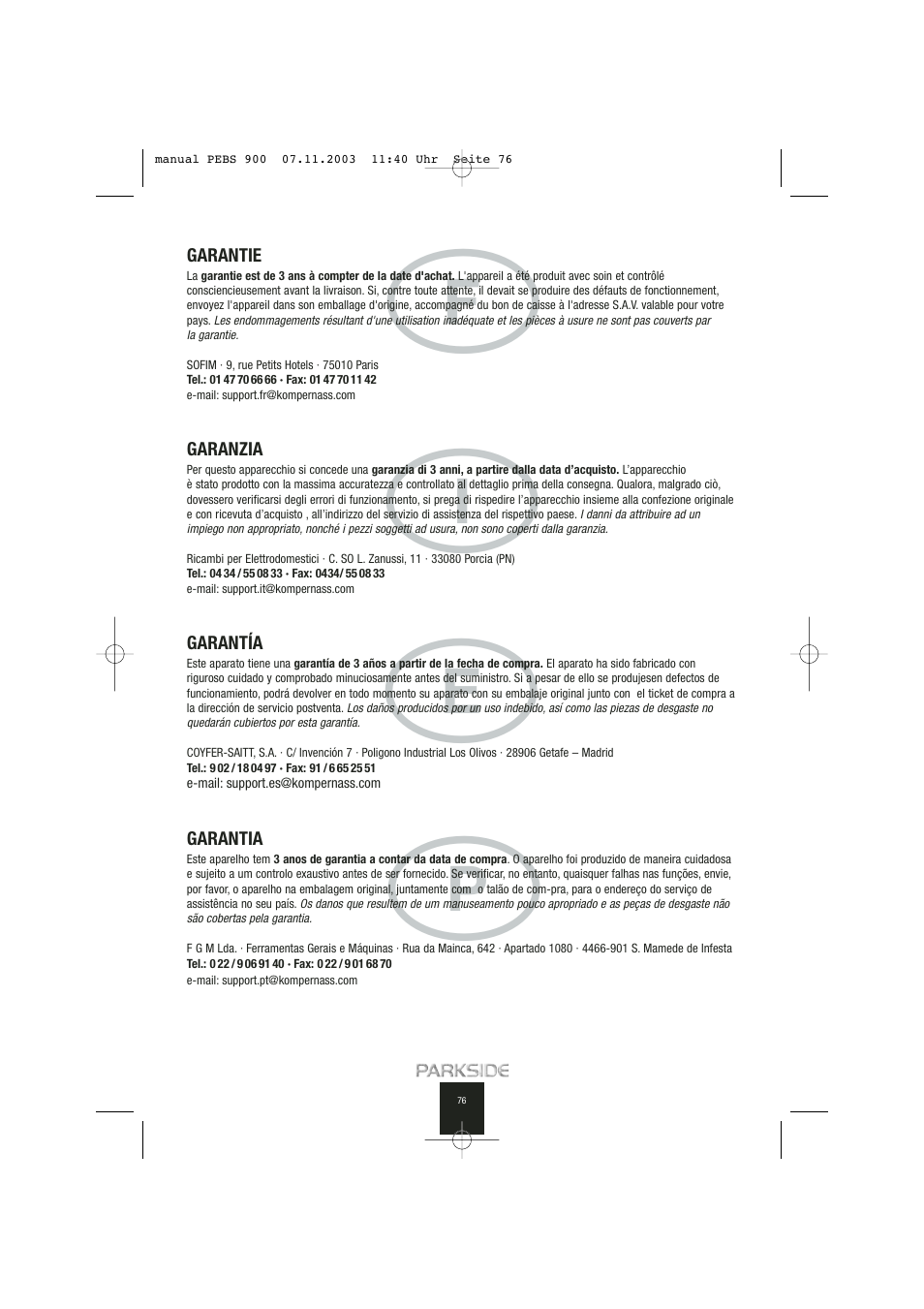 Oc m | Kompernass PEBS 900 User Manual | Page 76 / 79