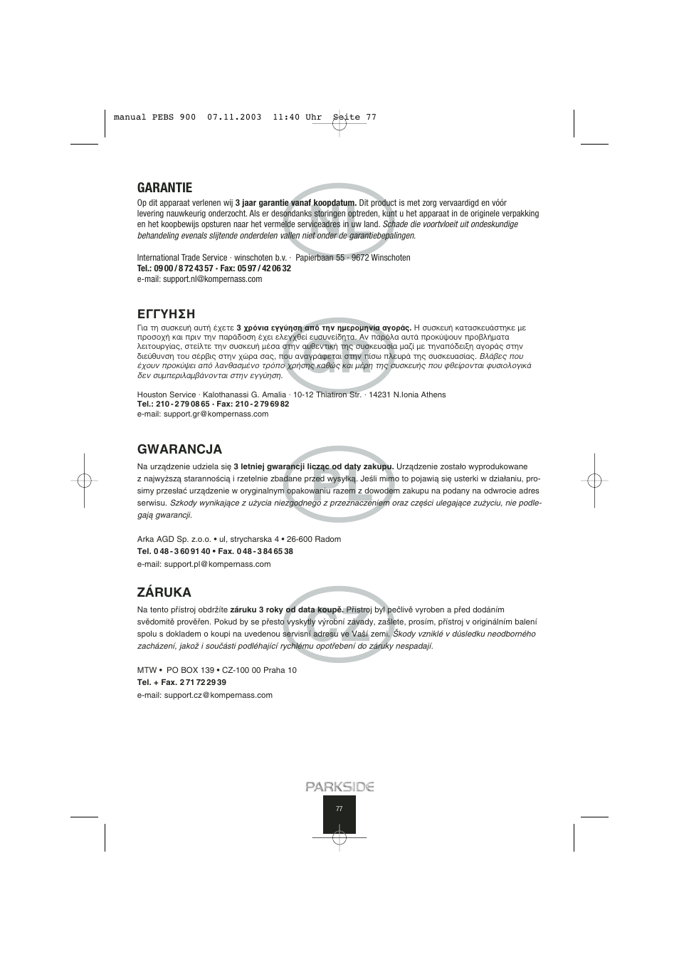 Jp z n | Kompernass PEBS 900 User Manual | Page 77 / 79