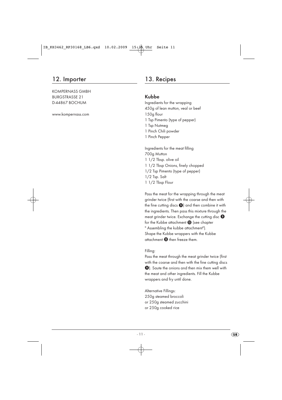 Importer, Recipes | Kompernass KH 3462 User Manual | Page 11 / 12