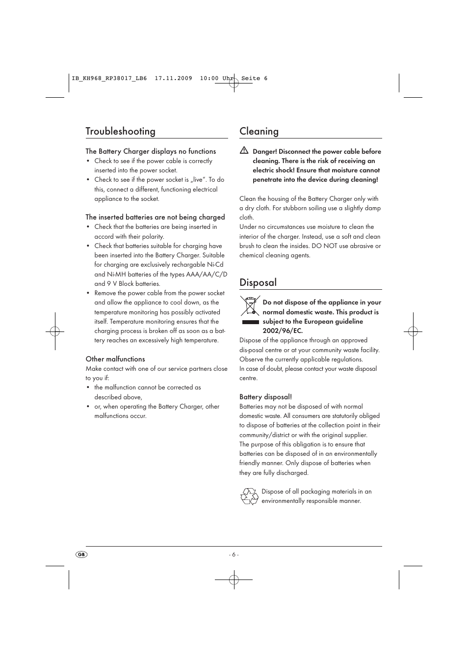 Troubleshooting, Cleaning, Disposal | Kompernass TRONIC KH 968 User Manual | Page 8 / 10