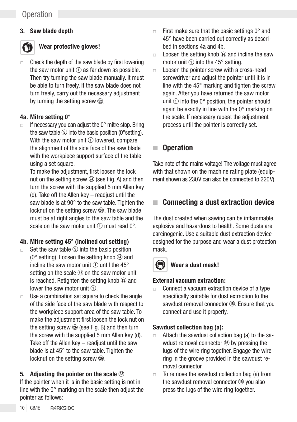 Operation, Connecting a dust extraction device | Kompernass PKGS1450 User Manual | Page 8 / 14