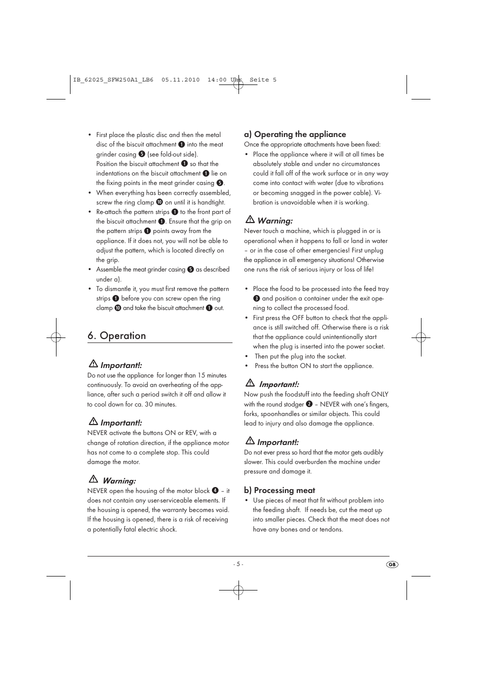 Operation | Kompernass SFW 250 A1 User Manual | Page 7 / 12