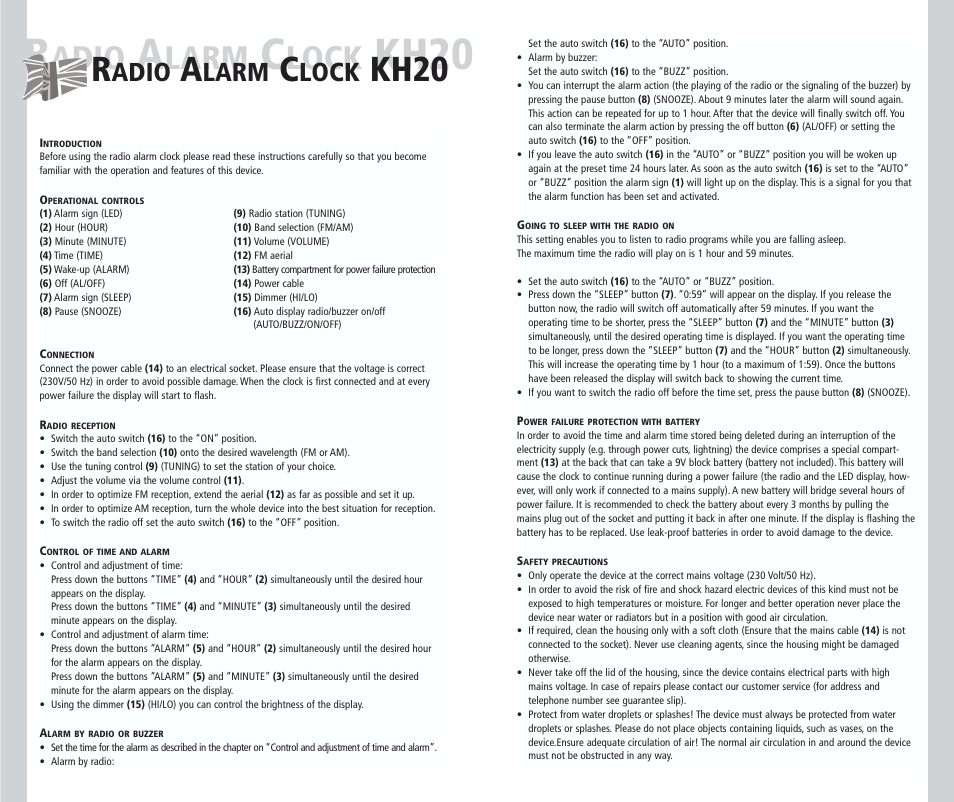 Kh20, Adio, Larm | Lock | Kompernass KH 20 User Manual | Page 3 / 3