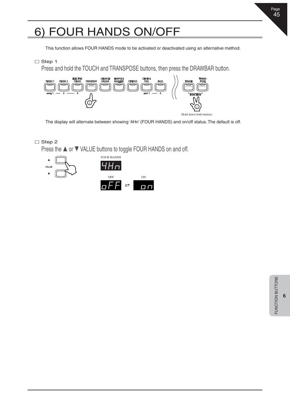 6) four hands on/off | Kawai CN32 User Manual | Page 45 / 68