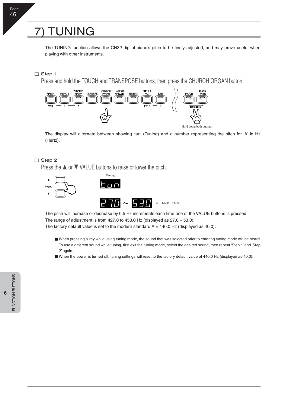 7) tuning | Kawai CN32 User Manual | Page 46 / 68