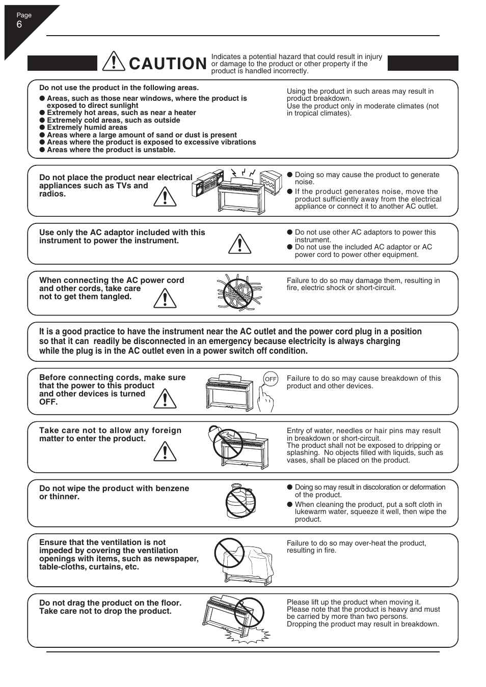 Caution | Kawai CN32 User Manual | Page 6 / 68