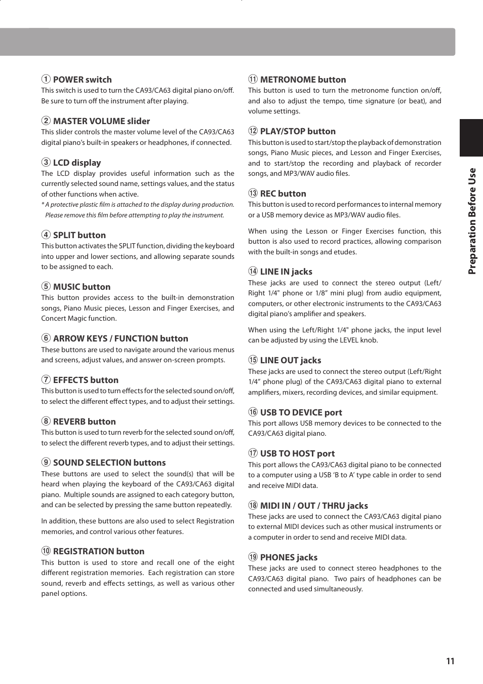 Prepar at ion before u se | Kawai CONCERT ARTIST CA63 User Manual | Page 11 / 96