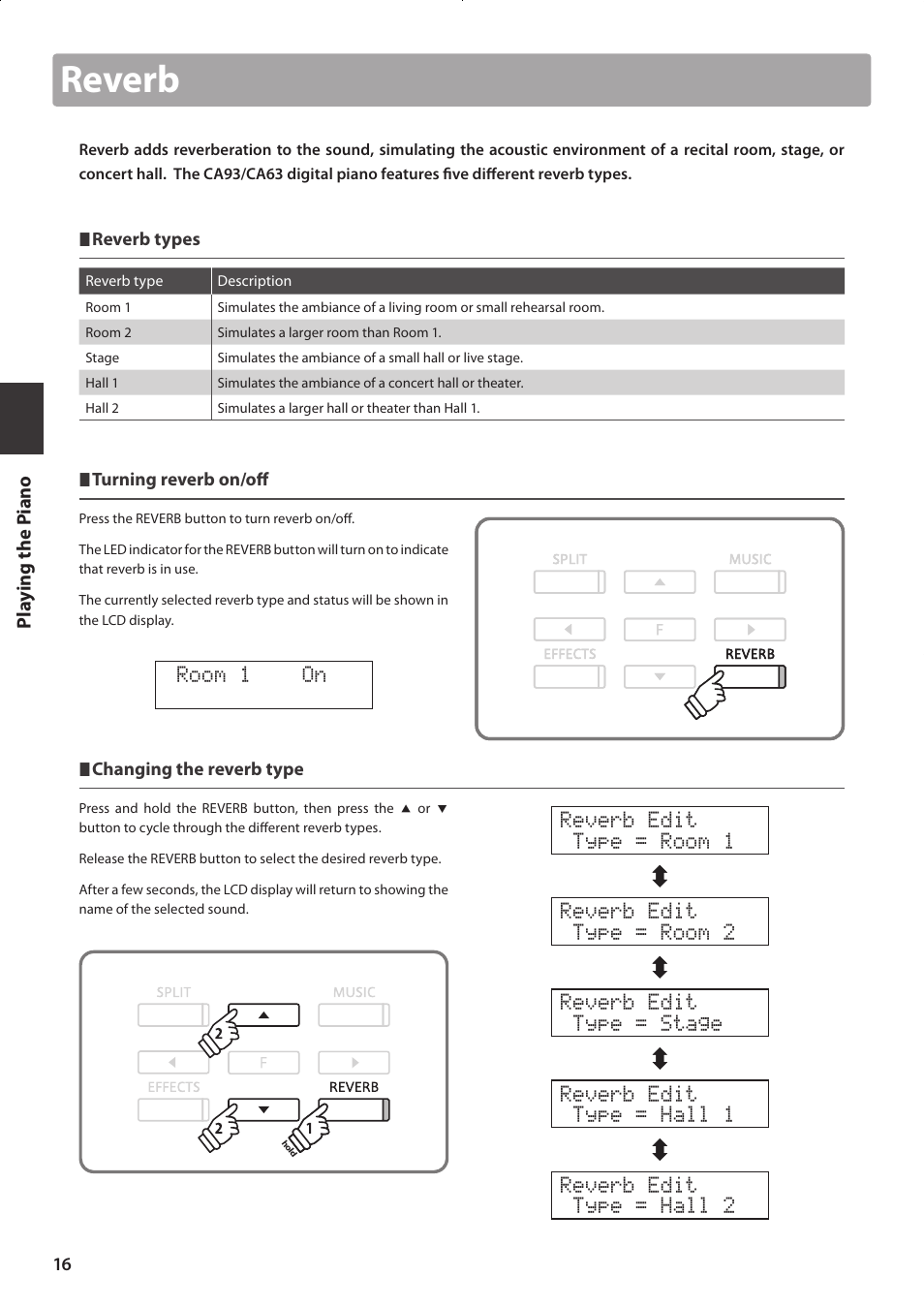 Reverb | Kawai CONCERT ARTIST CA63 User Manual | Page 16 / 96