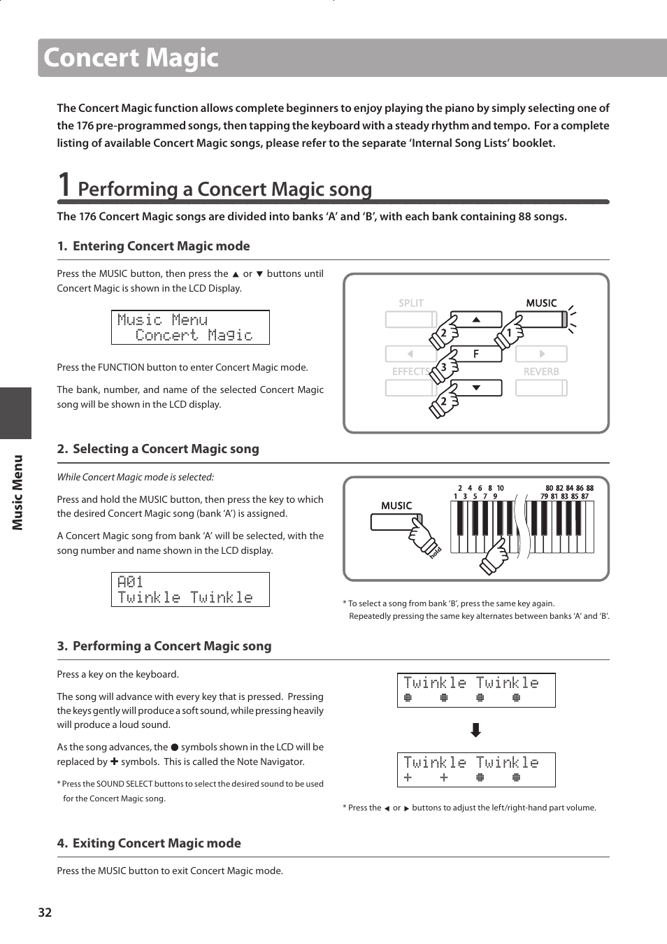 Concert magic, Performing a concert magic song | Kawai CONCERT ARTIST CA63 User Manual | Page 32 / 96