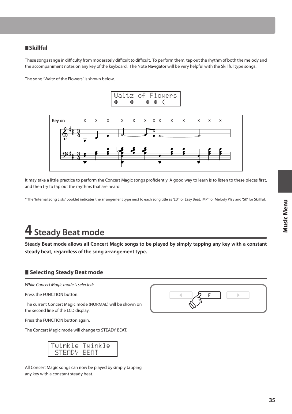 Steady beat mode, Twinkle twinkle steady beat | Kawai CONCERT ARTIST CA63 User Manual | Page 35 / 96