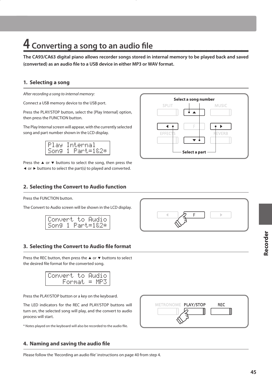 Converting a song to an audio file | Kawai CONCERT ARTIST CA63 User Manual | Page 45 / 96