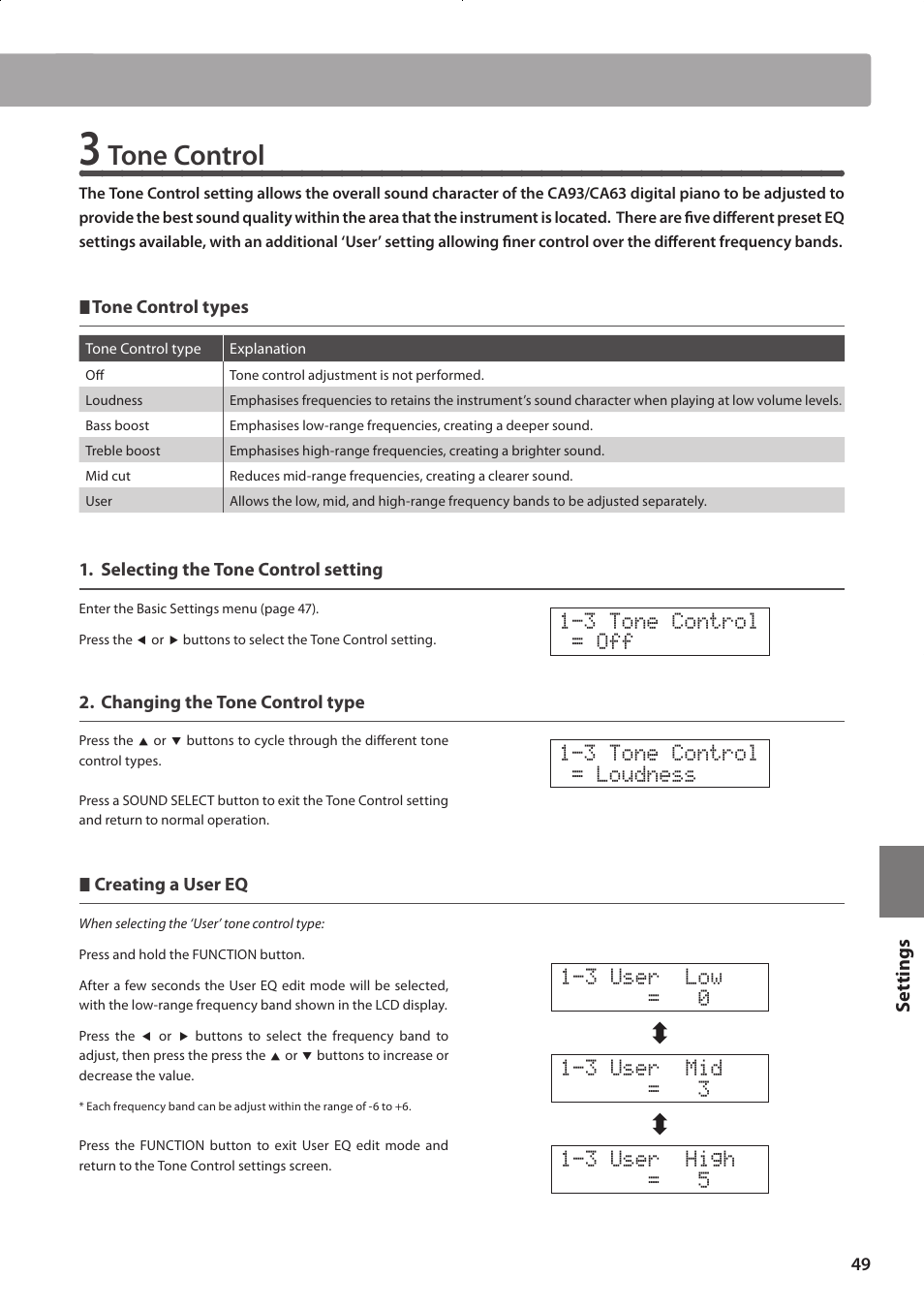 Tone control | Kawai CONCERT ARTIST CA63 User Manual | Page 49 / 96