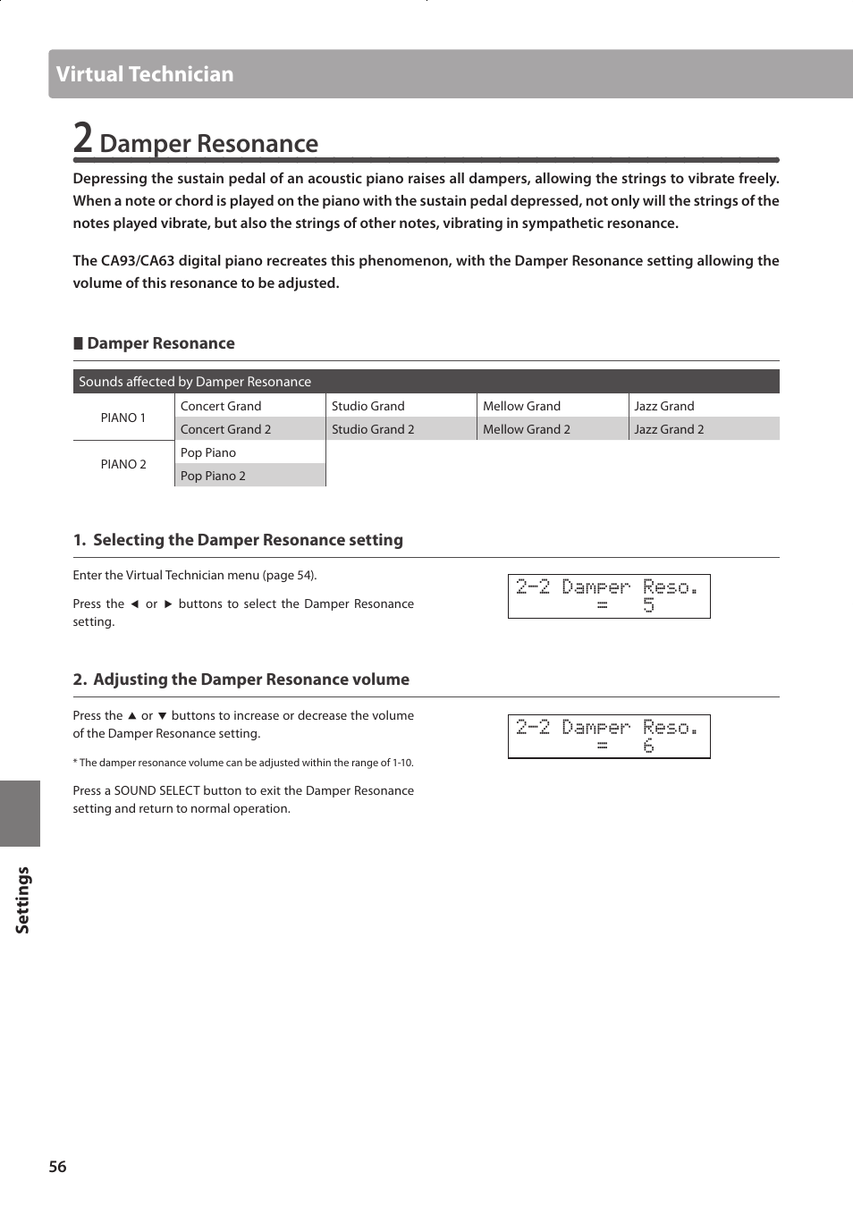 Damper resonance, Virtual technician | Kawai CONCERT ARTIST CA63 User Manual | Page 56 / 96