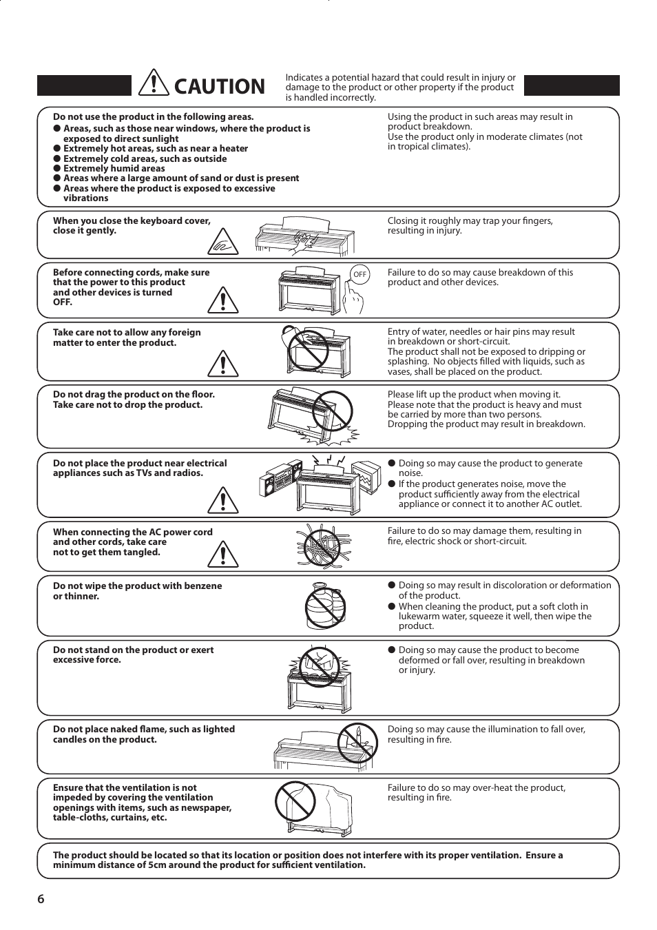 Caution | Kawai CONCERT ARTIST CA63 User Manual | Page 6 / 96