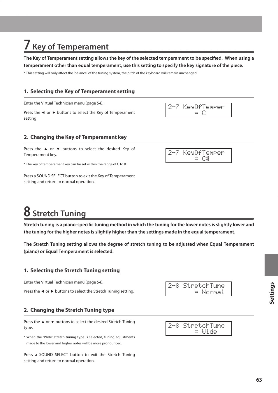 Key of temperament, Stretch tuning | Kawai CONCERT ARTIST CA63 User Manual | Page 63 / 96
