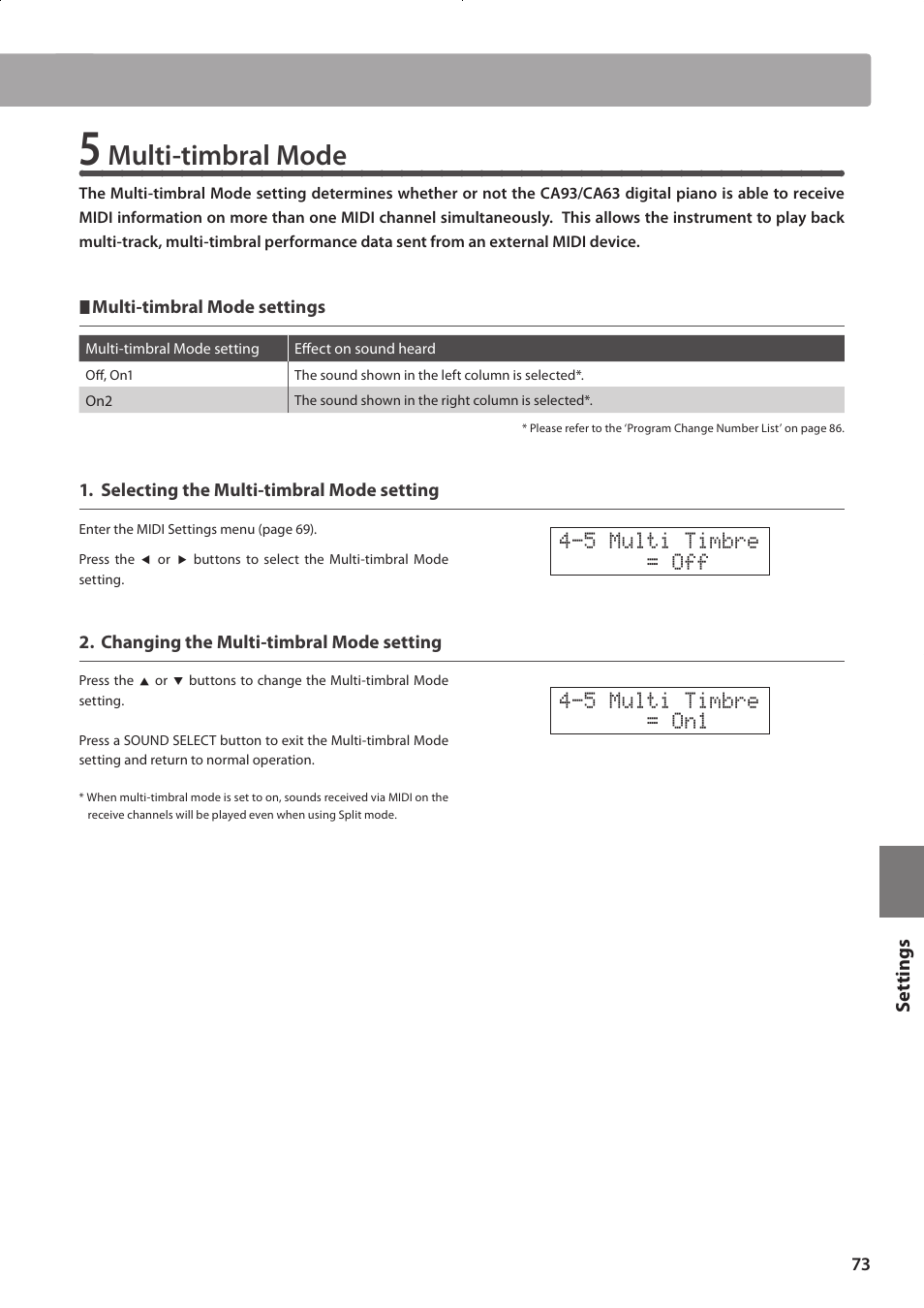 Multi-timbral mode | Kawai CONCERT ARTIST CA63 User Manual | Page 73 / 96