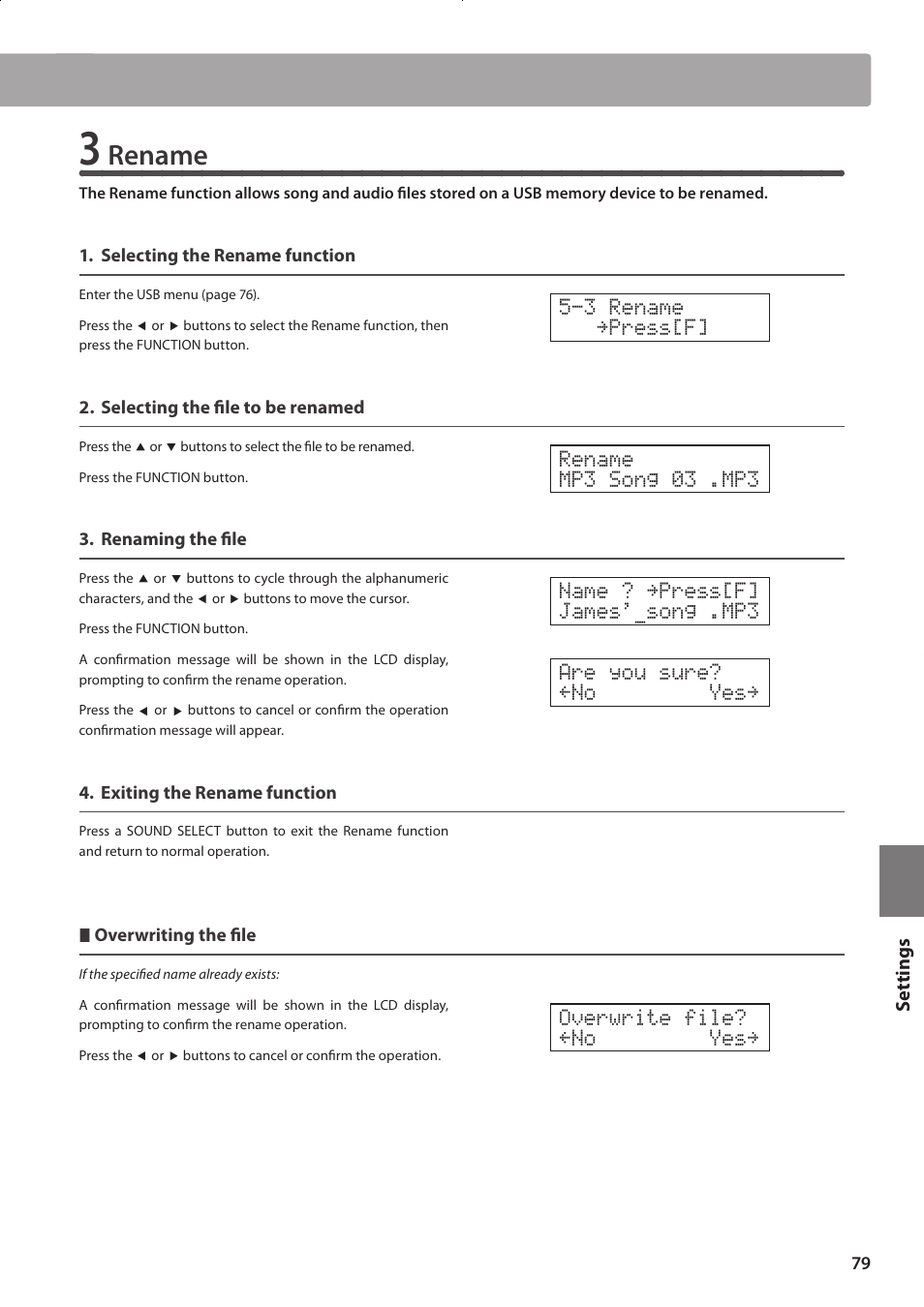 Rename | Kawai CONCERT ARTIST CA63 User Manual | Page 79 / 96
