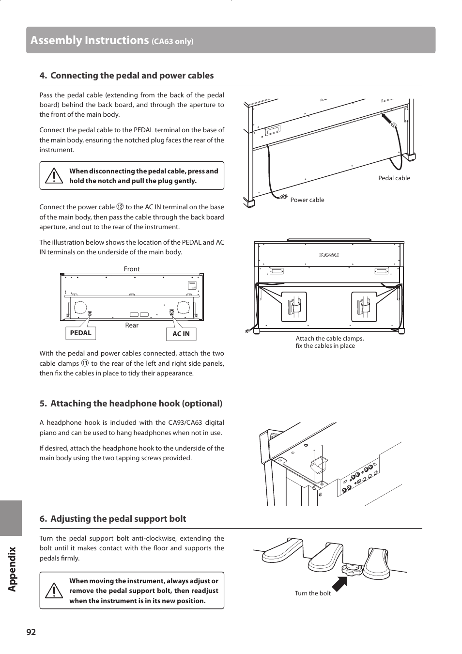 Assembly instructions, Ap p e nd ix | Kawai CONCERT ARTIST CA63 User Manual | Page 92 / 96