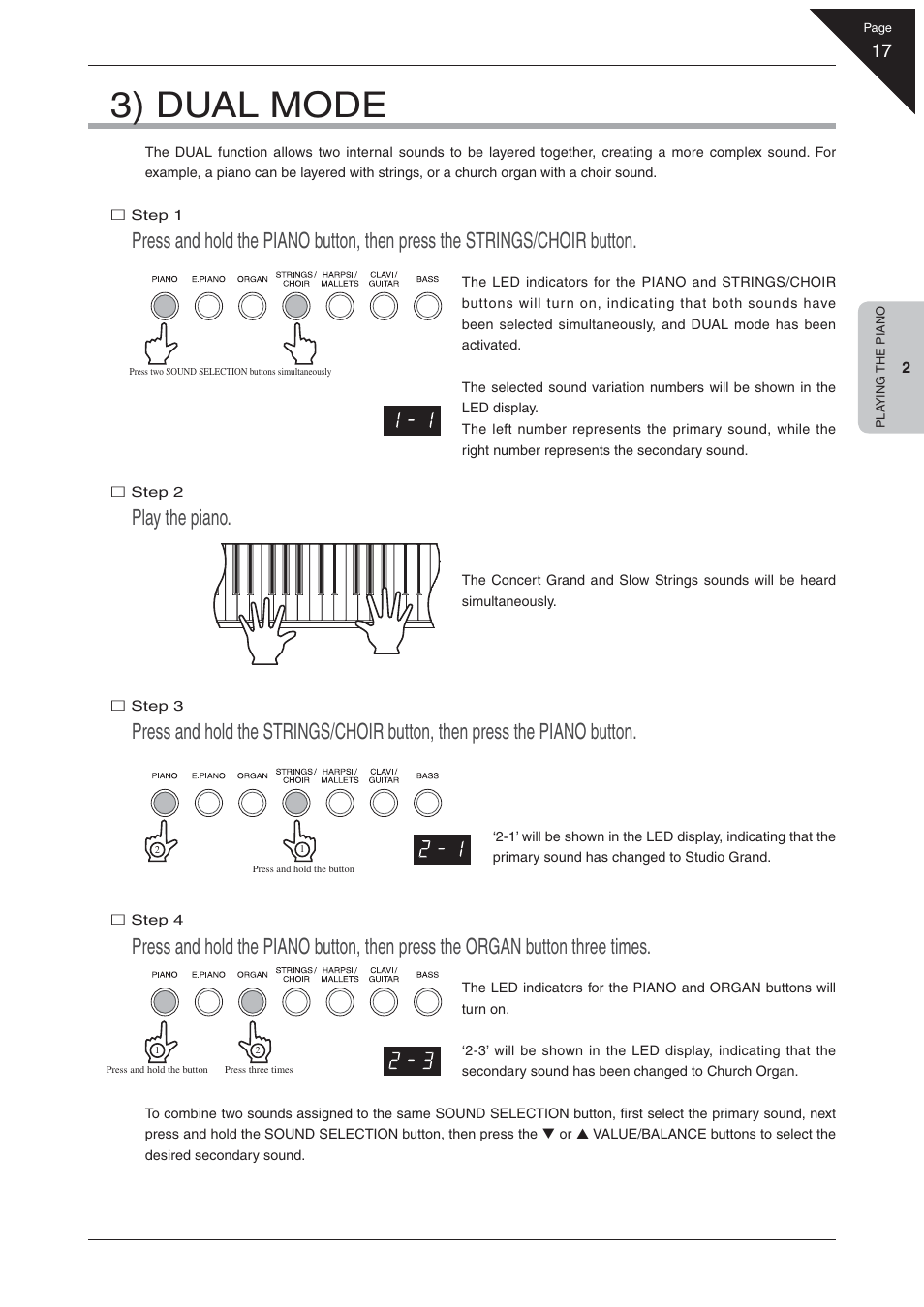 3) dual mode, Play the piano | Kawai EP3 User Manual | Page 17 / 66