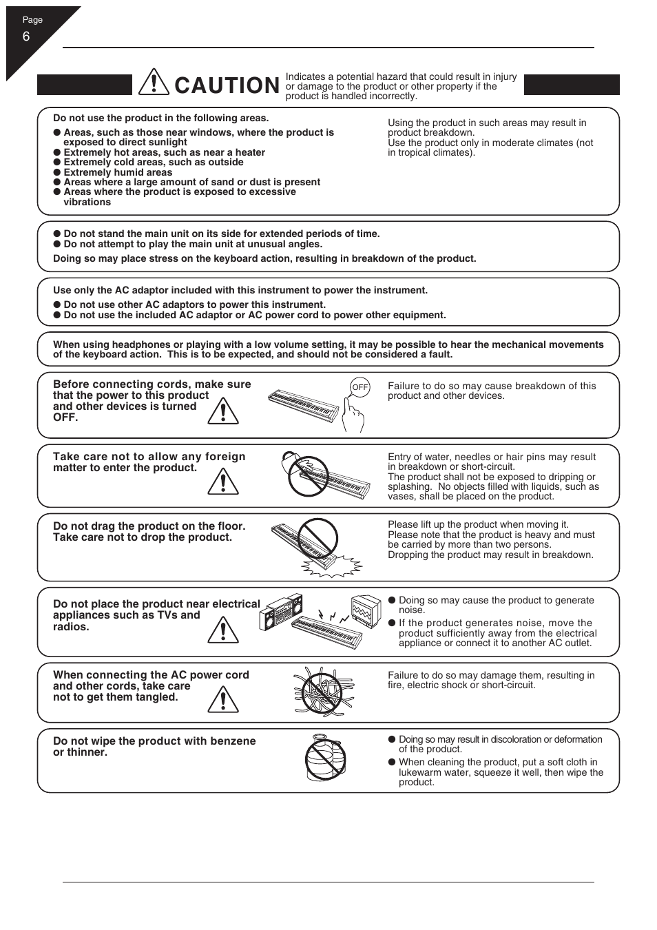 Caution | Kawai EP3 User Manual | Page 6 / 66