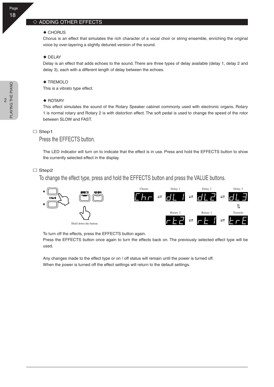 Press the effects button | Kawai CN31 User Manual | Page 18 / 58