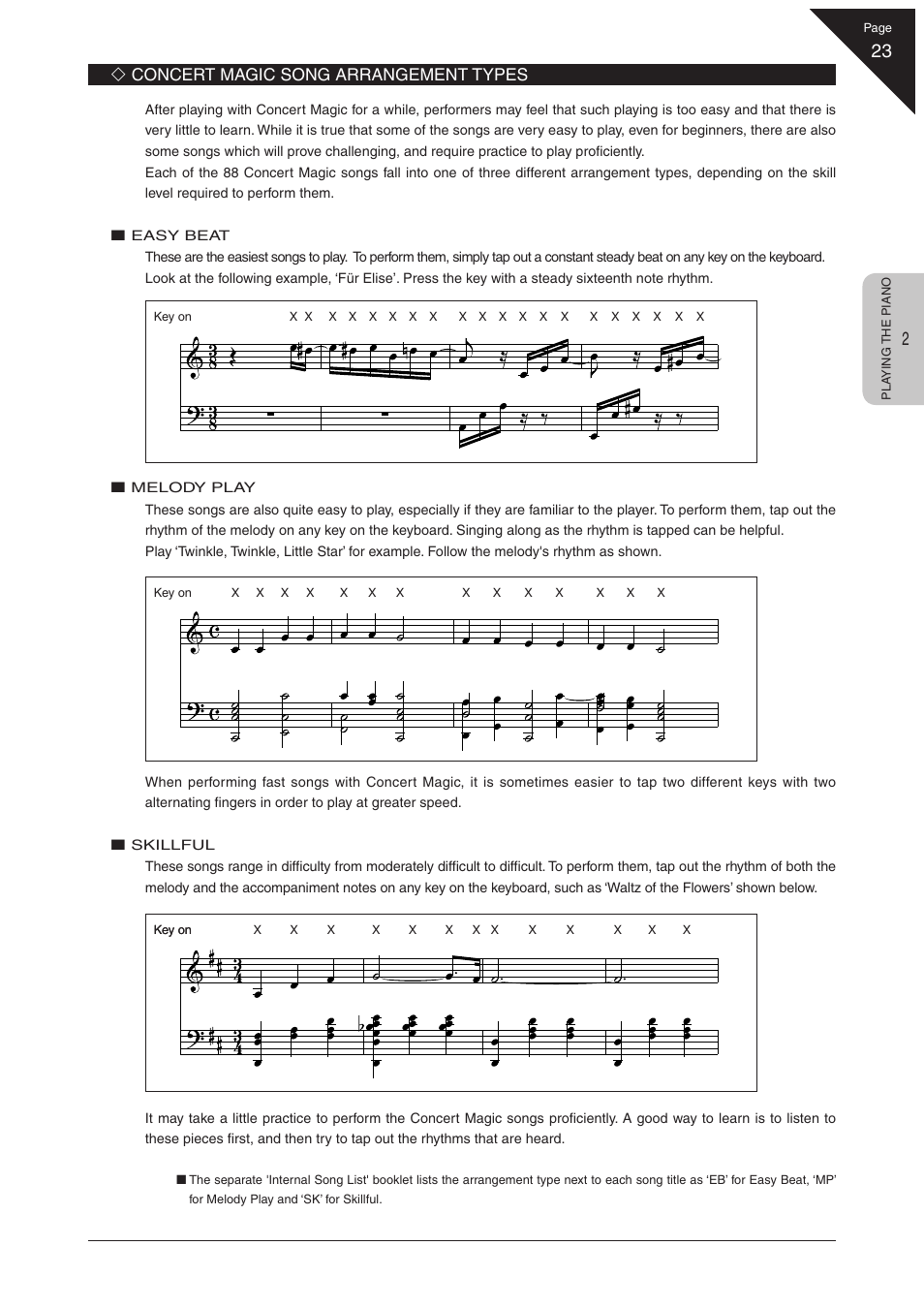 Concert magic song arrangement types | Kawai CN31 User Manual | Page 23 / 58