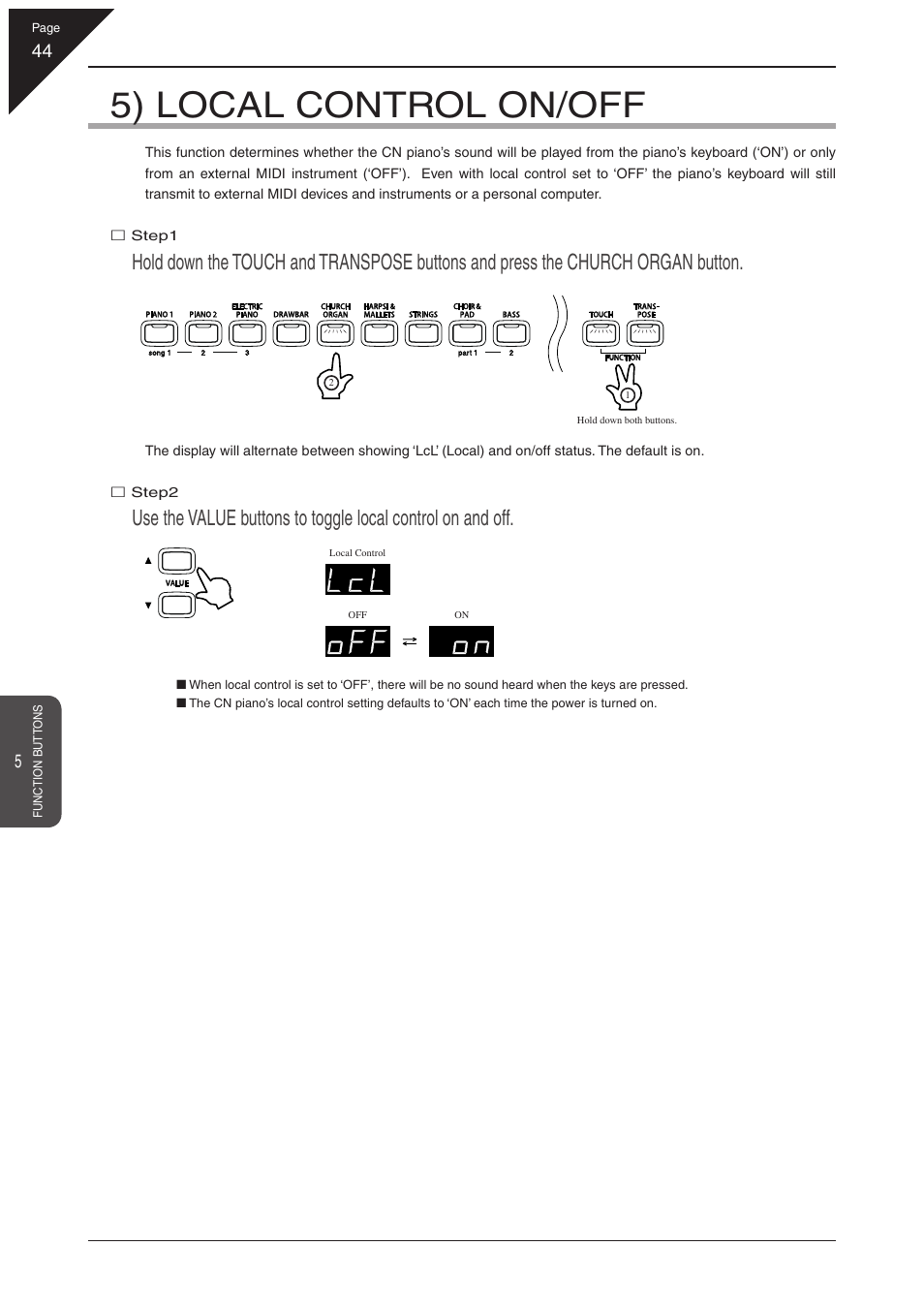 5) local control on/off | Kawai CN31 User Manual | Page 44 / 58