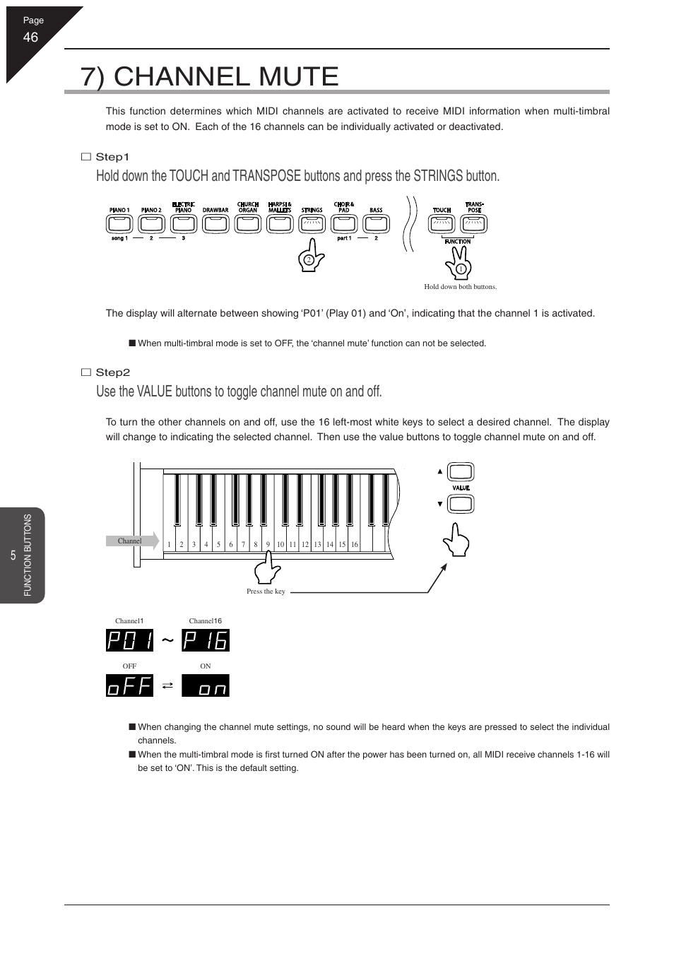 7) channel mute | Kawai CN31 User Manual | Page 46 / 58