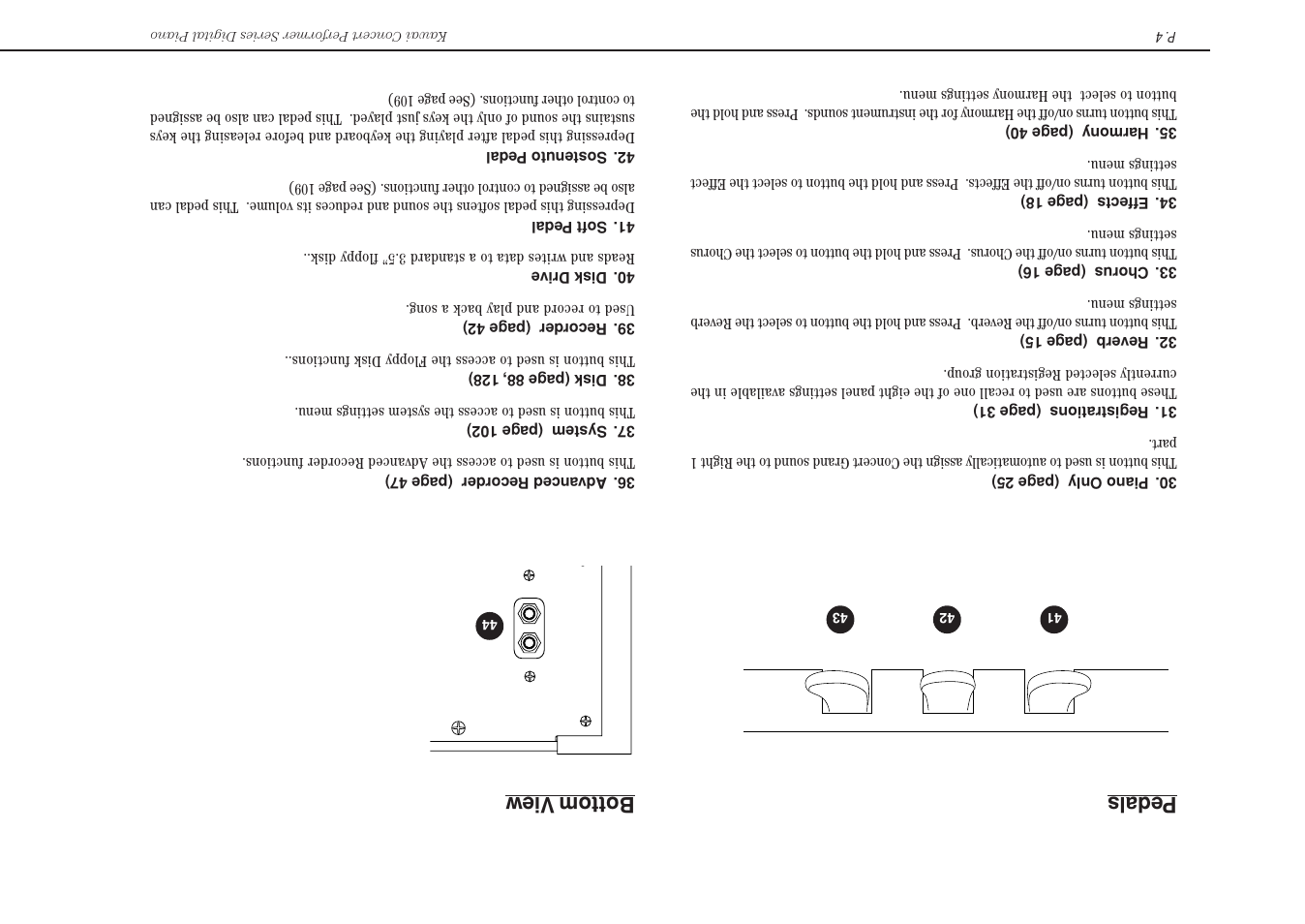 Bottom vie w pedals | Kawai Concert Performer Series Digital Piano CP117 User Manual | Page 10 / 180