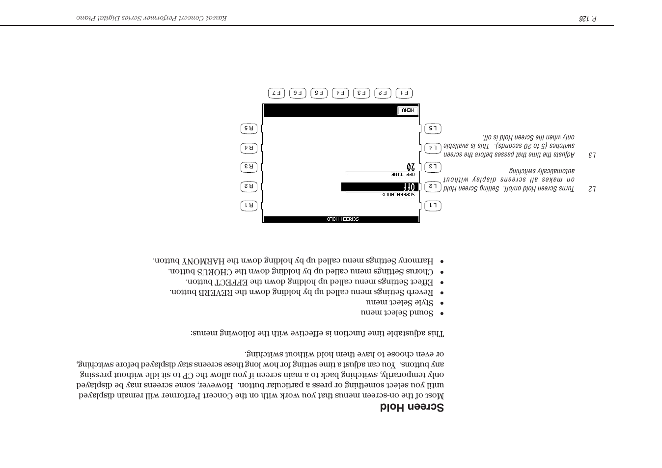 Screen hold | Kawai Concert Performer Series Digital Piano CP117 User Manual | Page 132 / 180