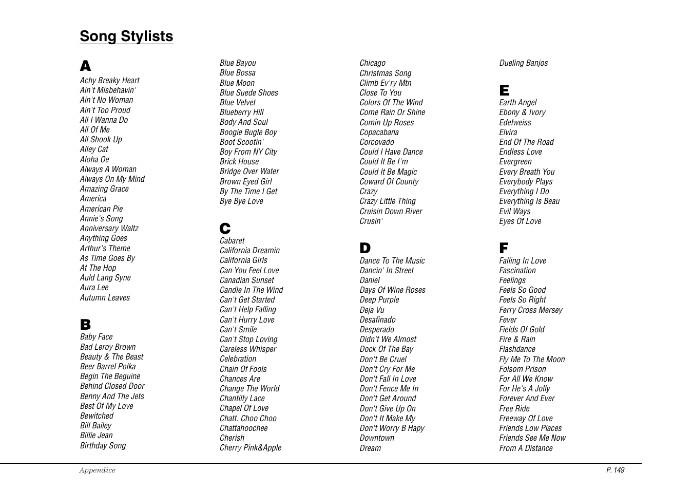 Song stylists | Kawai Concert Performer Series Digital Piano CP117 User Manual | Page 155 / 180