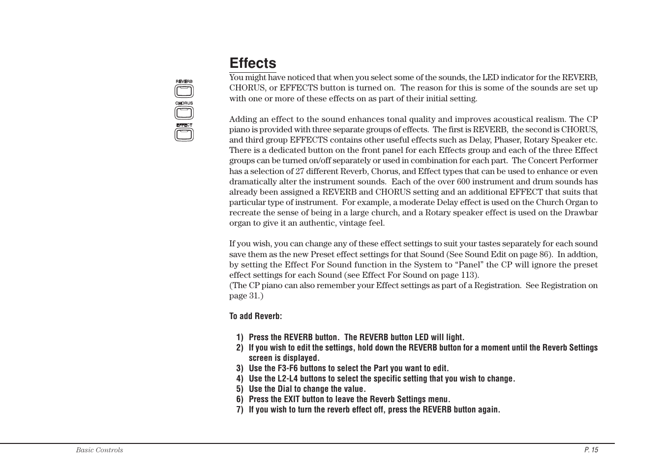 Effects | Kawai Concert Performer Series Digital Piano CP117 User Manual | Page 21 / 180