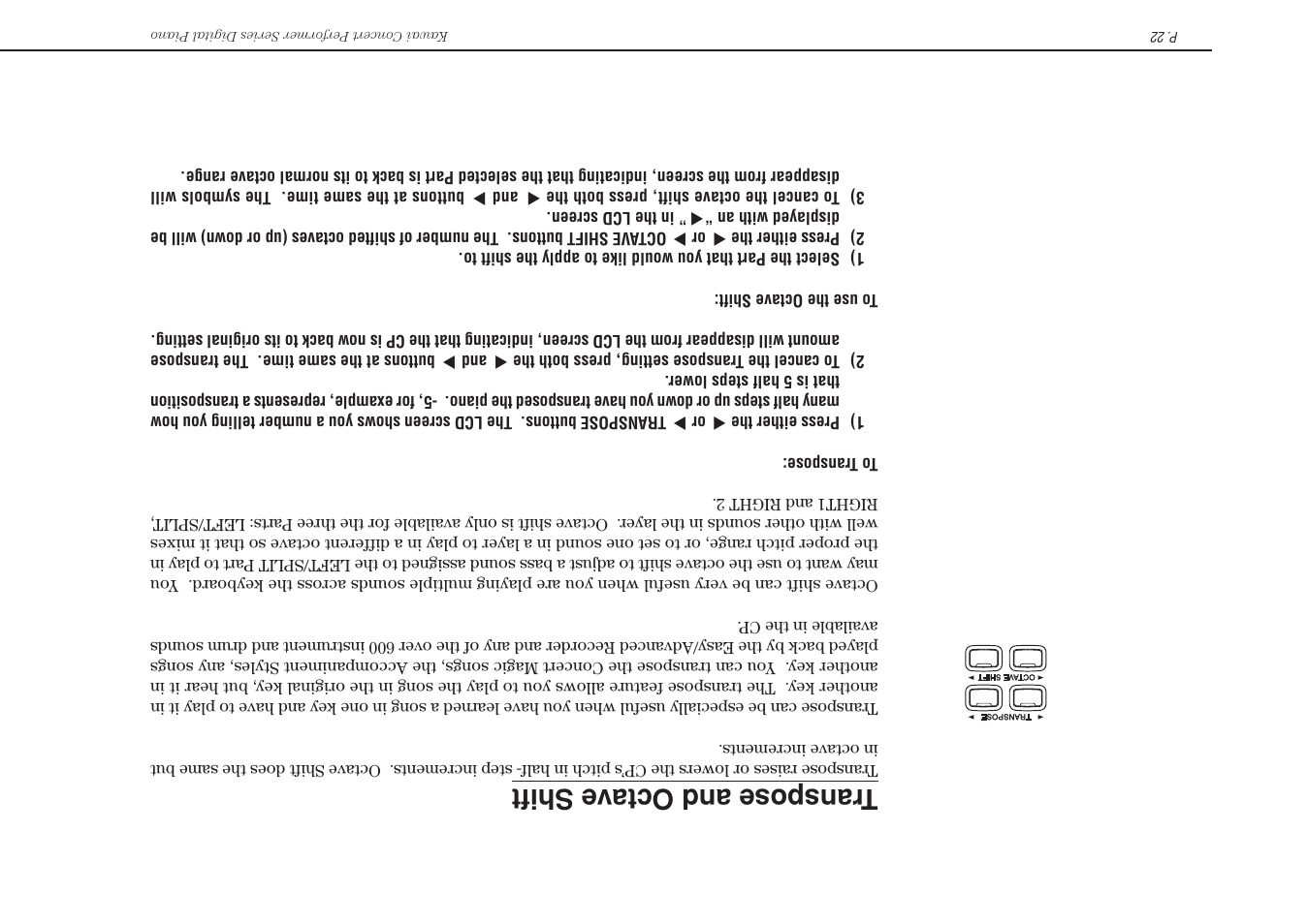 Transpose and octa ve shift | Kawai Concert Performer Series Digital Piano CP117 User Manual | Page 28 / 180