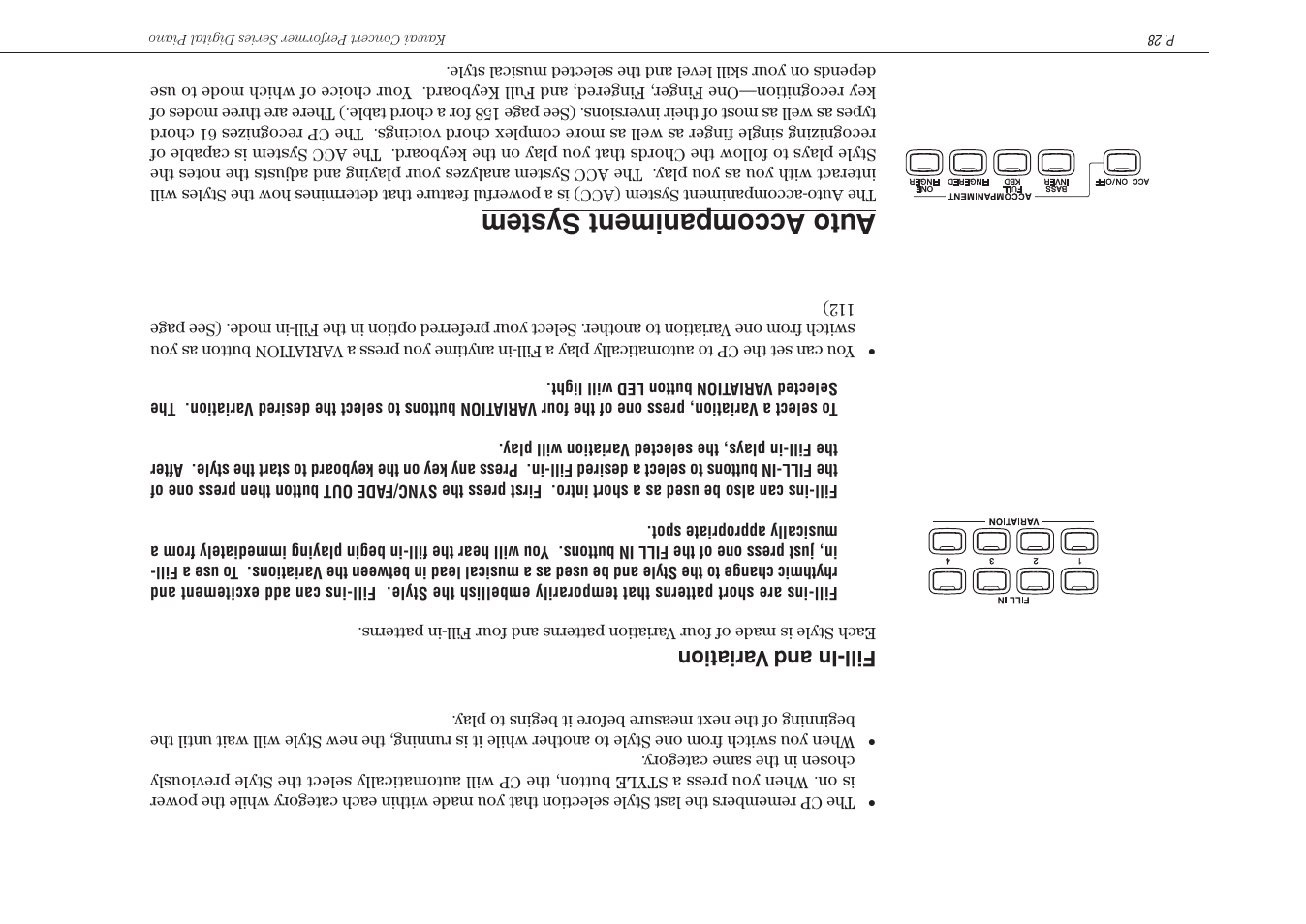 Auto accompaniment system | Kawai Concert Performer Series Digital Piano CP117 User Manual | Page 34 / 180