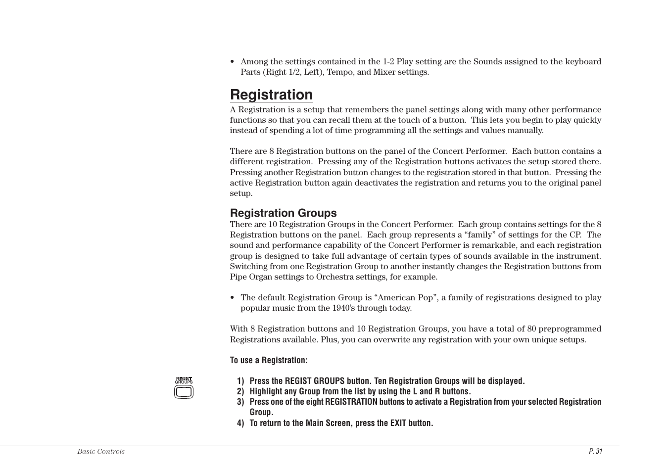 Registration | Kawai Concert Performer Series Digital Piano CP117 User Manual | Page 37 / 180