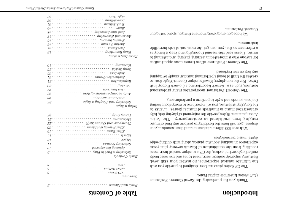 T able of contents, Introduction | Kawai Concert Performer Series Digital Piano CP117 User Manual | Page 6 / 180