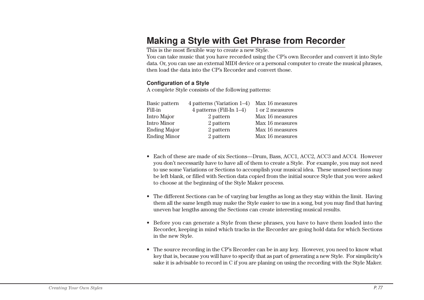 Making a style with get phrase from recorder | Kawai Concert Performer Series Digital Piano CP117 User Manual | Page 83 / 180