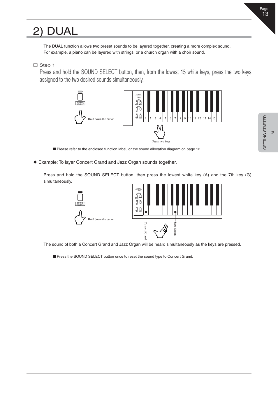 2) dual | Kawai CN22 User Manual | Page 13 / 42