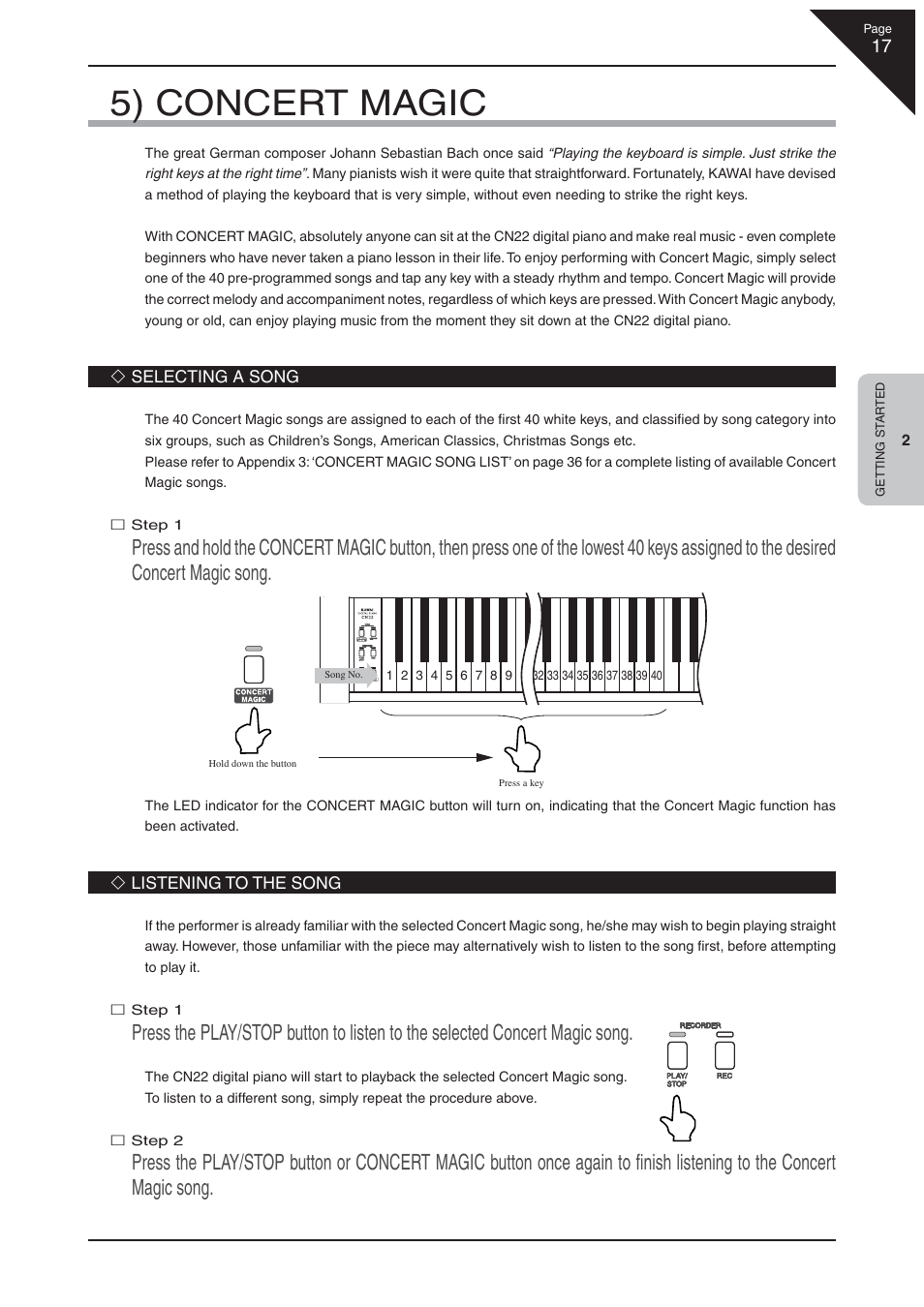 5) concert magic | Kawai CN22 User Manual | Page 17 / 42