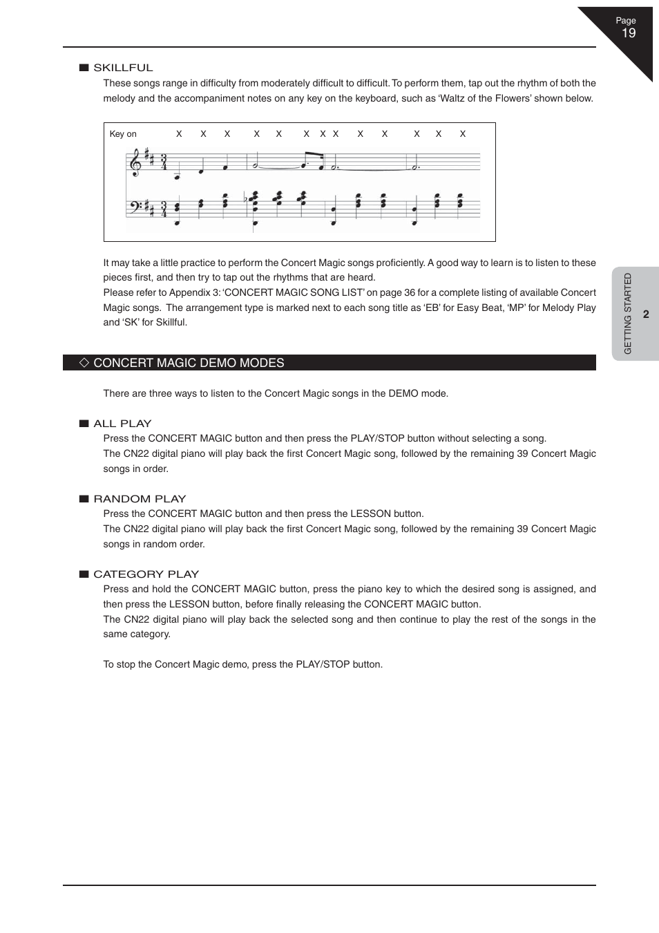 Concert magic demo modes | Kawai CN22 User Manual | Page 19 / 42