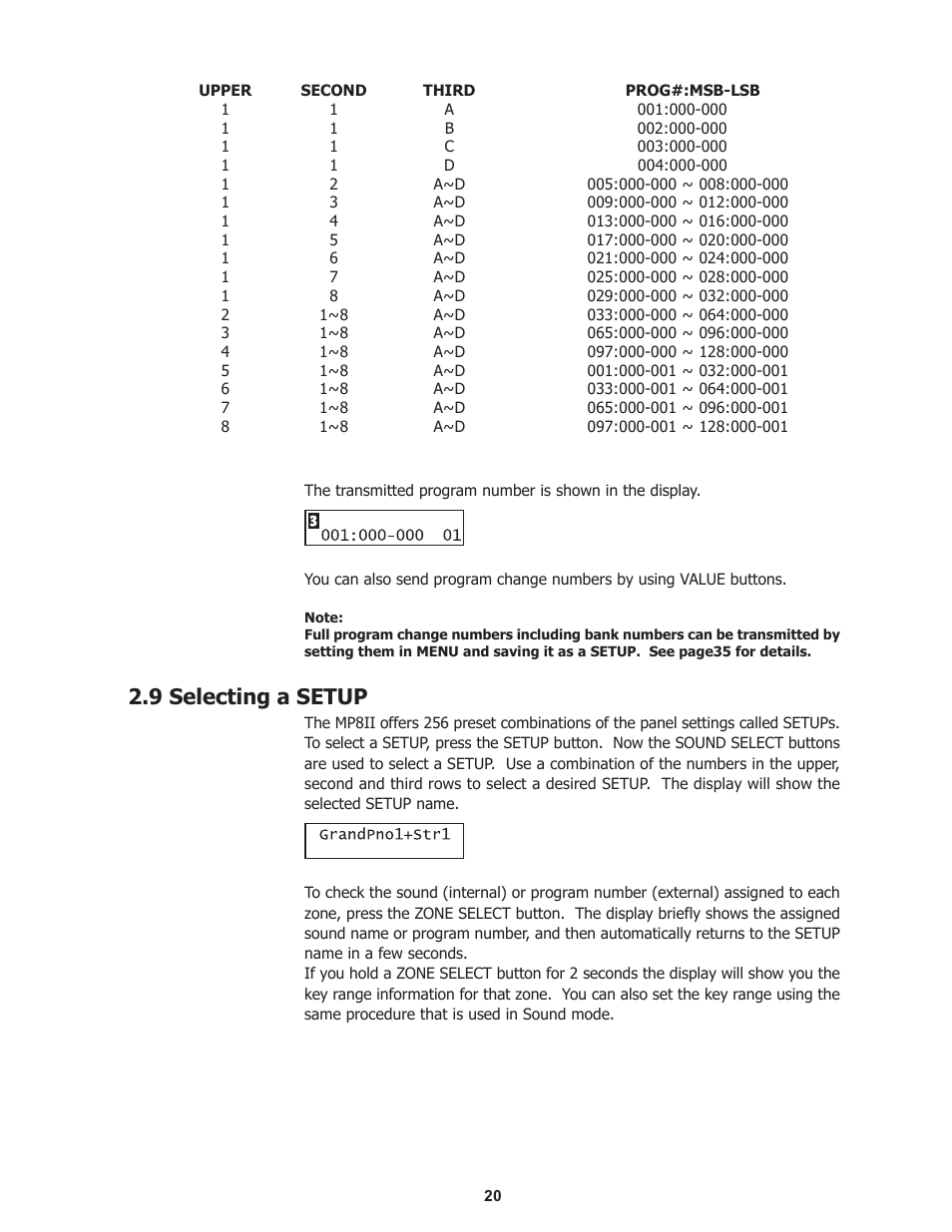 9 selecting a setup | Kawai Professional Stage Piano MP8II User Manual | Page 20 / 76