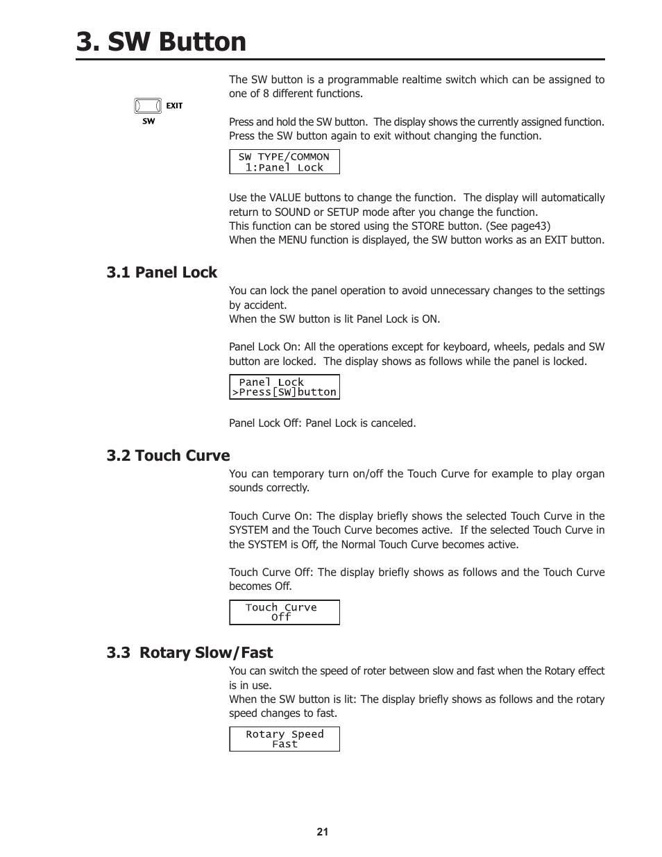 Sw button | Kawai Professional Stage Piano MP8II User Manual | Page 21 / 76