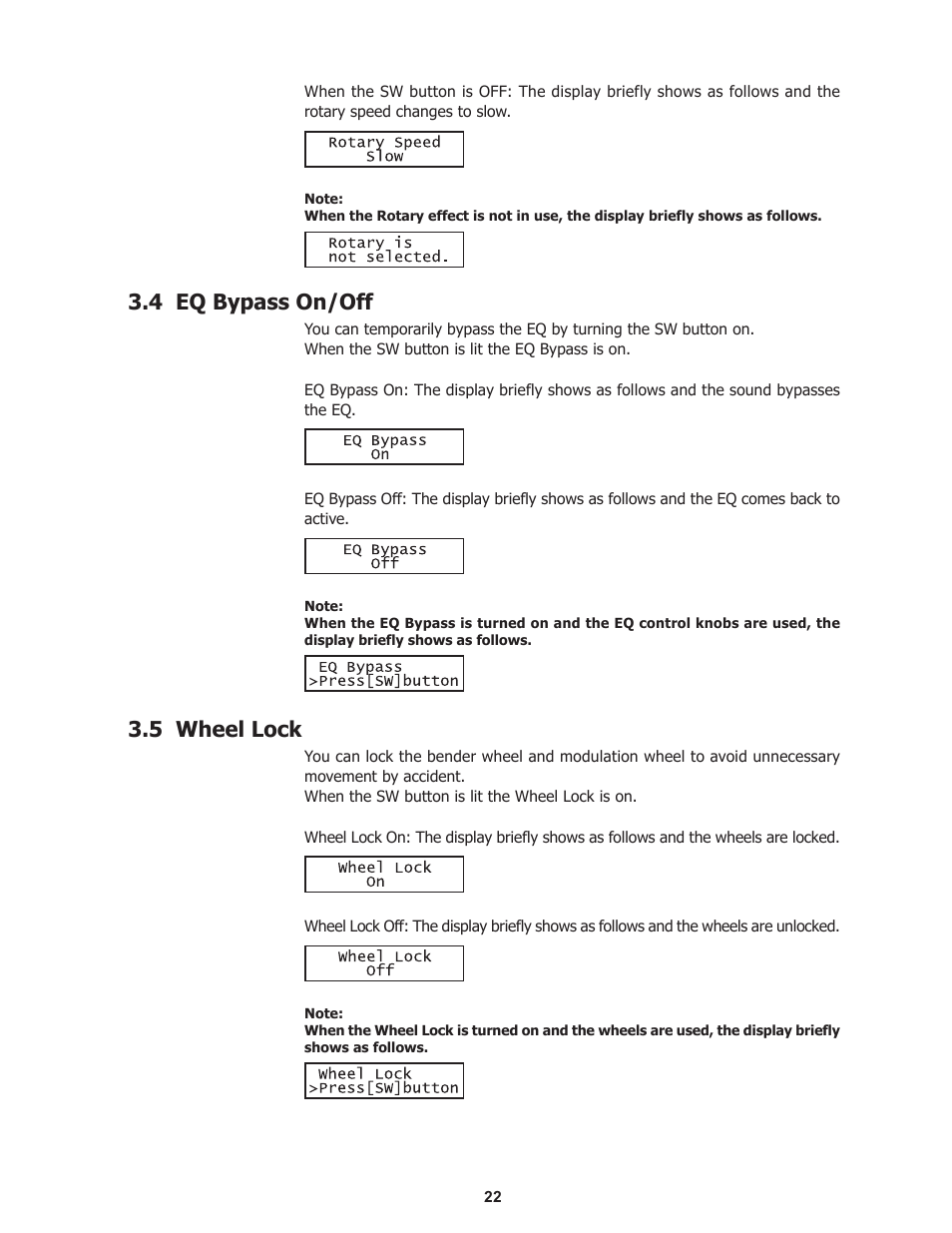 4 eq bypass on/off, 5 wheel lock | Kawai Professional Stage Piano MP8II User Manual | Page 22 / 76