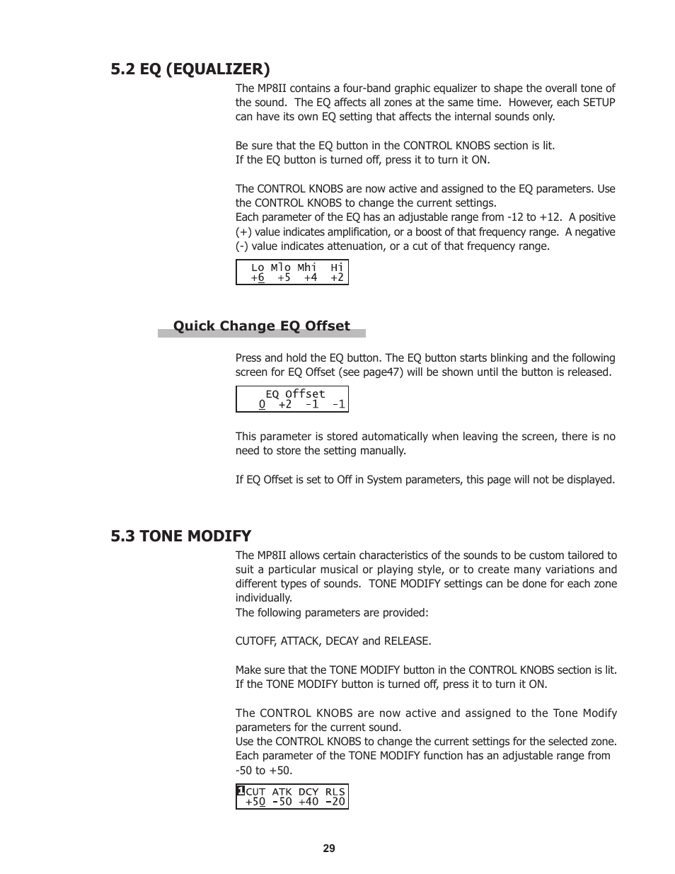 3 tone modify, 2 eq (equalizer) | Kawai Professional Stage Piano MP8II User Manual | Page 29 / 76