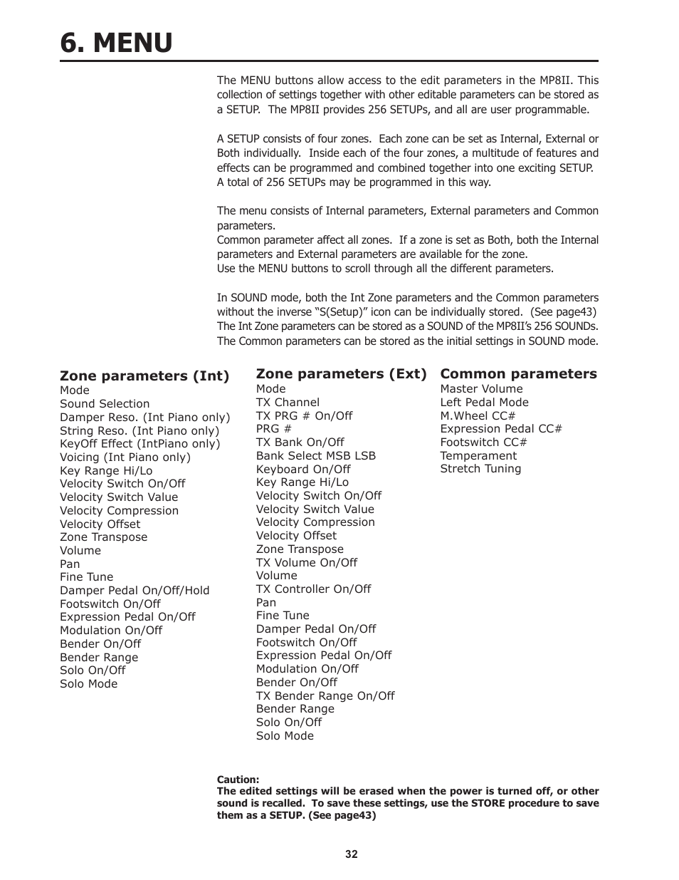 Menu | Kawai Professional Stage Piano MP8II User Manual | Page 32 / 76