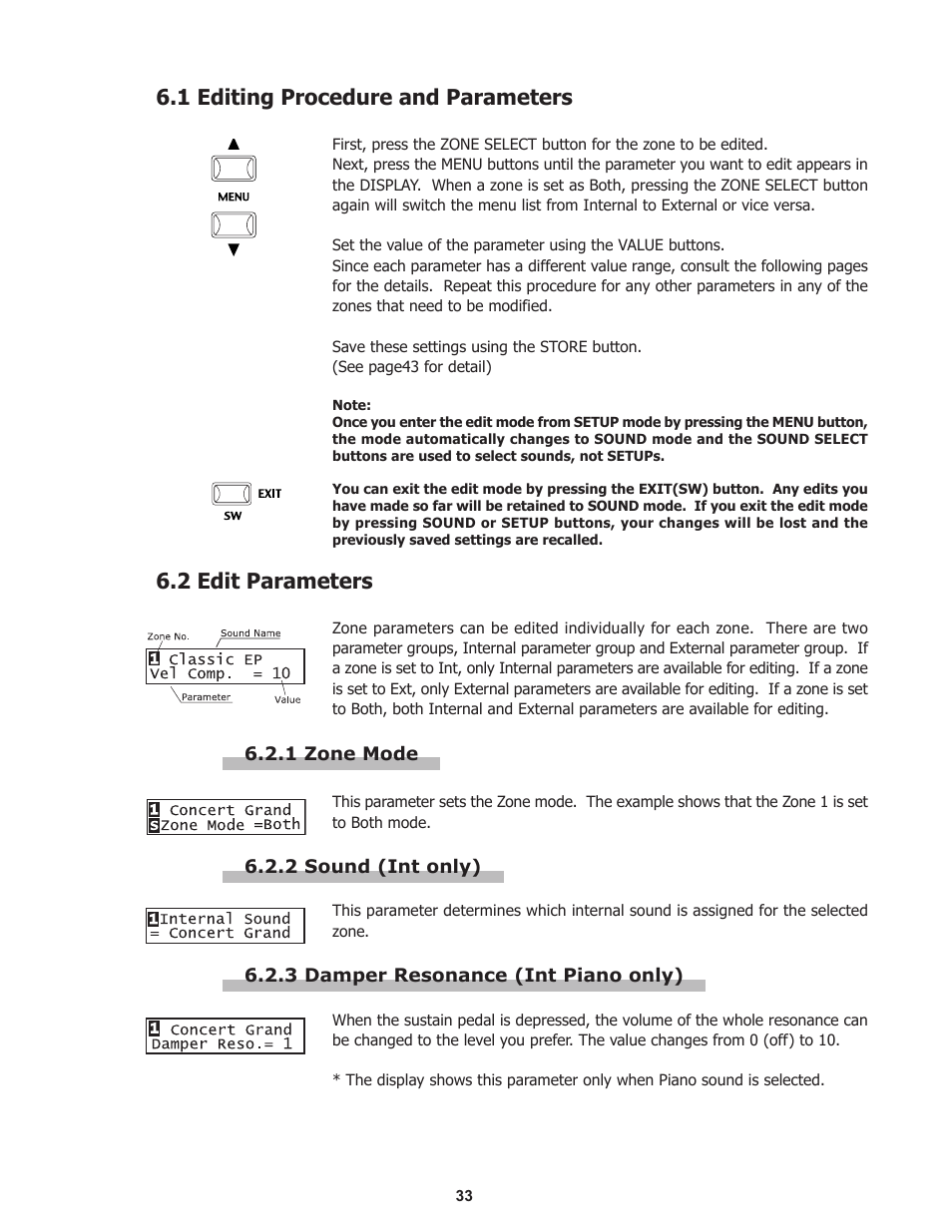 1 editing procedure and parameters, 2 edit parameters | Kawai Professional Stage Piano MP8II User Manual | Page 33 / 76