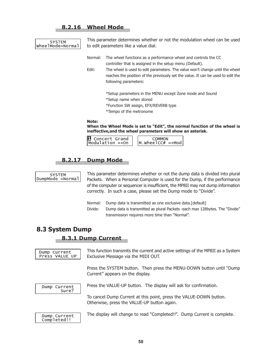 3 system dump | Kawai Professional Stage Piano MP8II User Manual | Page 50 / 76