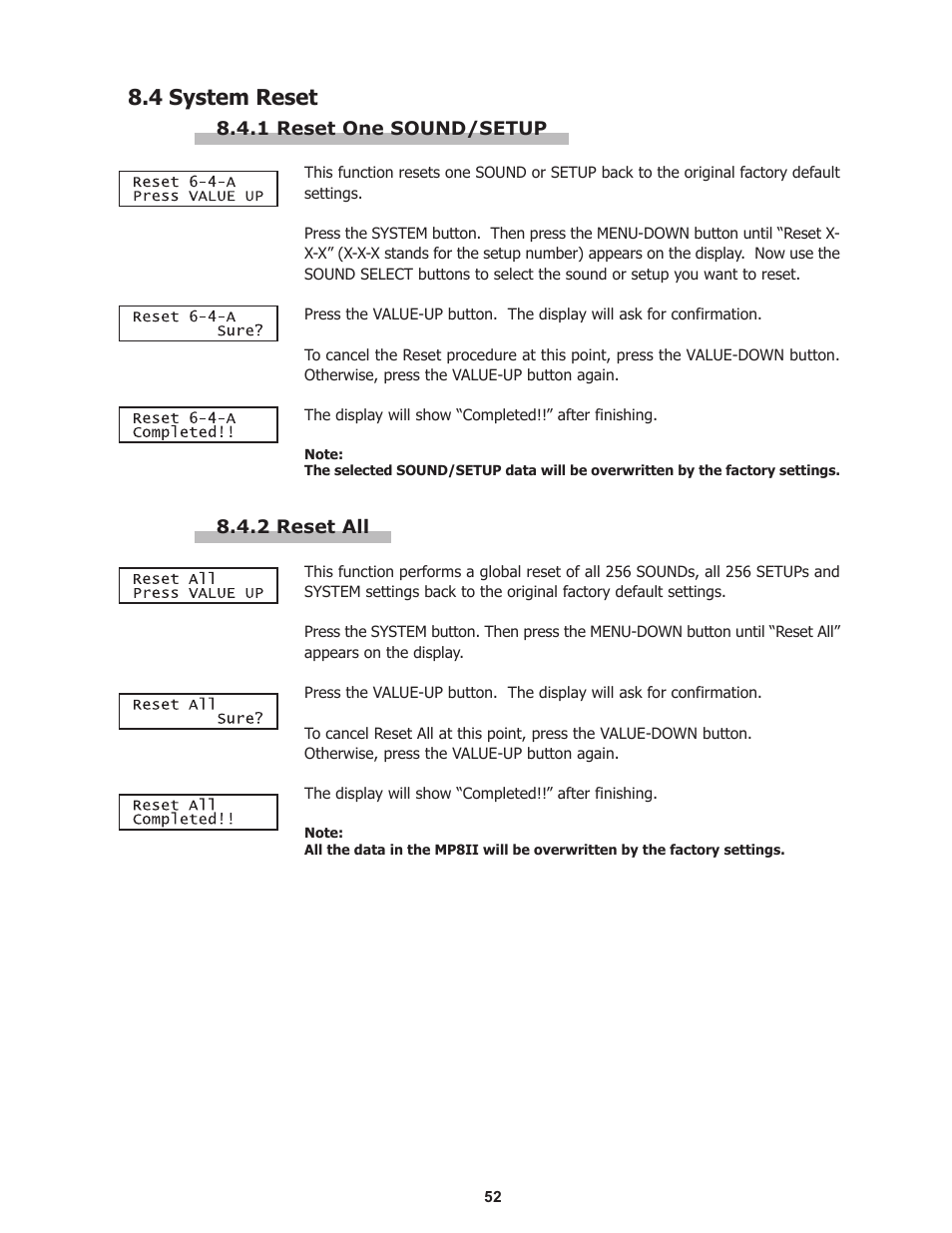 4 system reset | Kawai Professional Stage Piano MP8II User Manual | Page 52 / 76