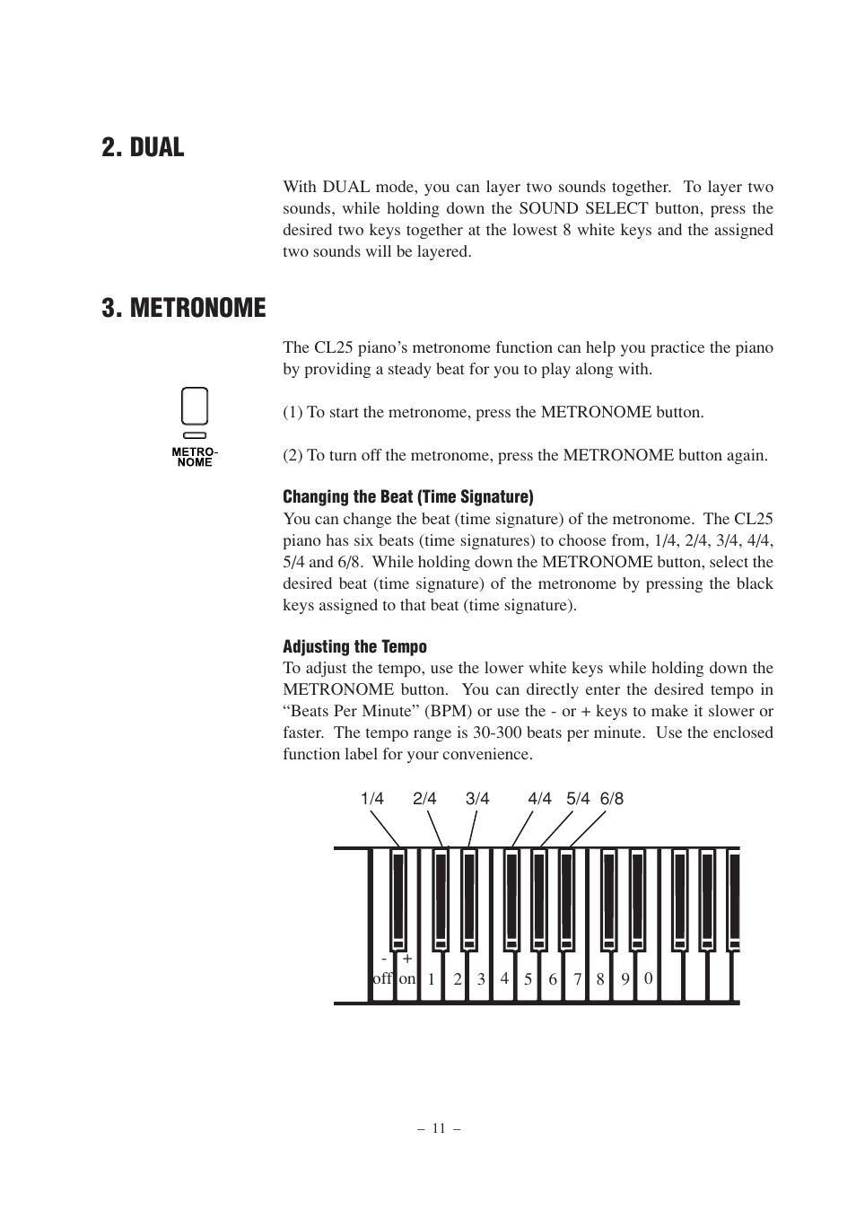 Dual, Metronome | Kawai CL25 User Manual | Page 11 / 28